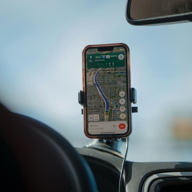 Navigation route on a phone mounted in a vehicle