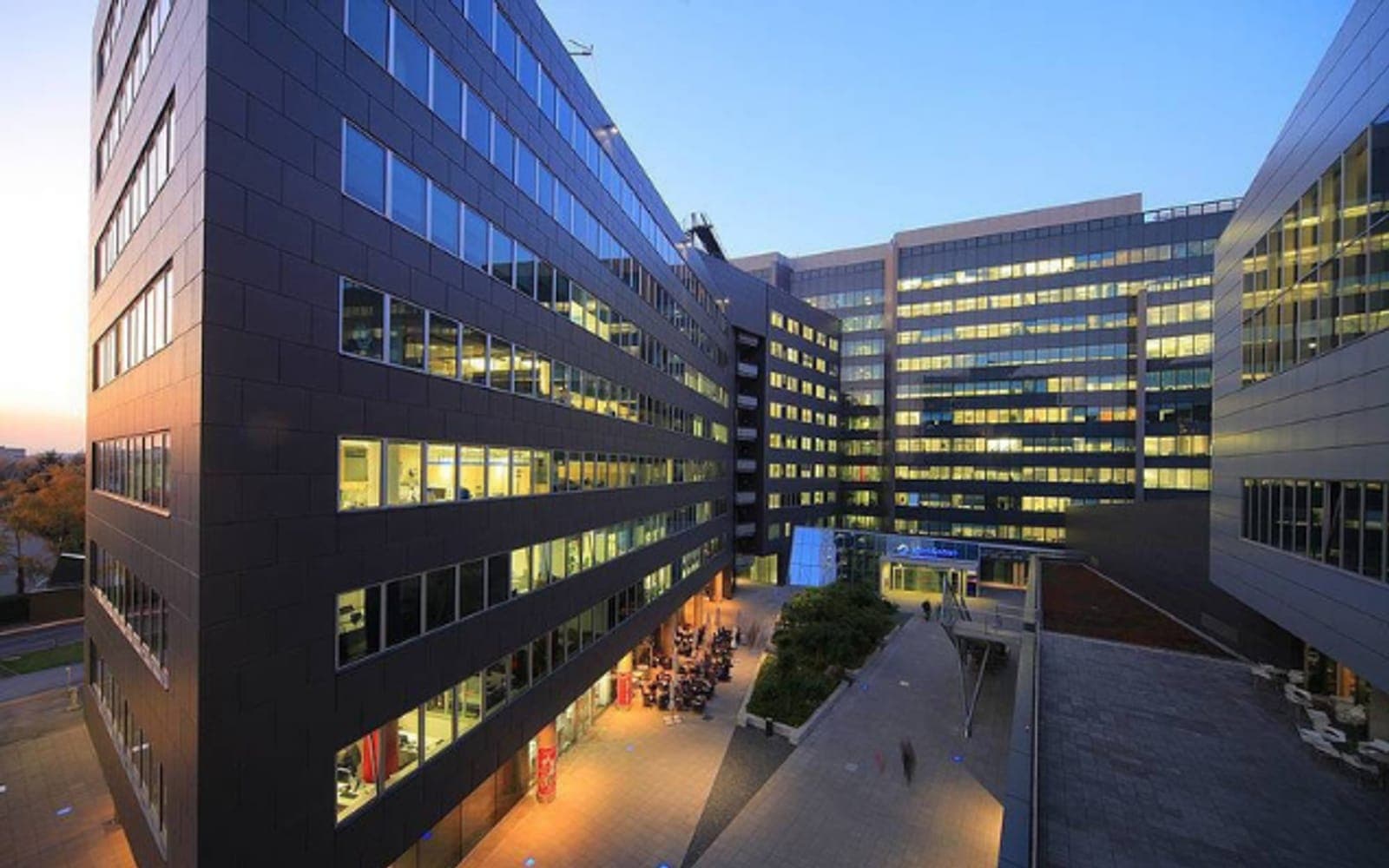 Margins office building in Zagreb at dusk